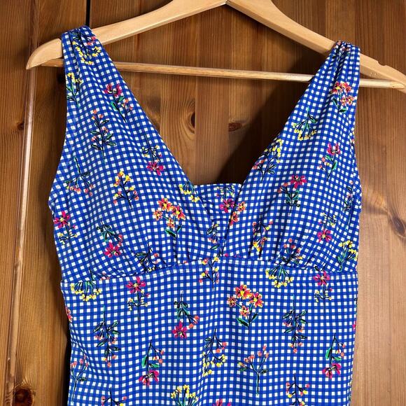 Lands End Blue Gingham Floral Swim Tankini Top Women's 8 Beachy Botanical Check - Picture 5 of 10
